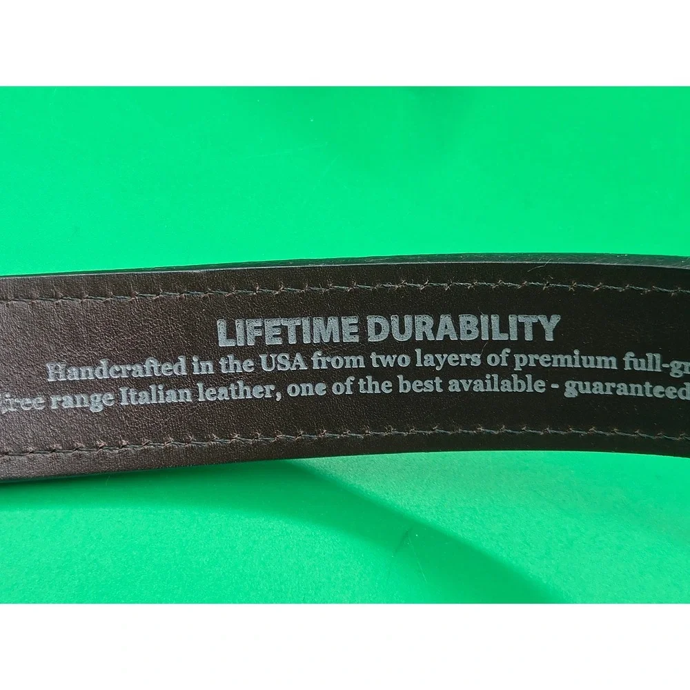 Duluth Trading Co Mens Brown Leather Lifetime Belt Solid Brass Buckle 48 85362